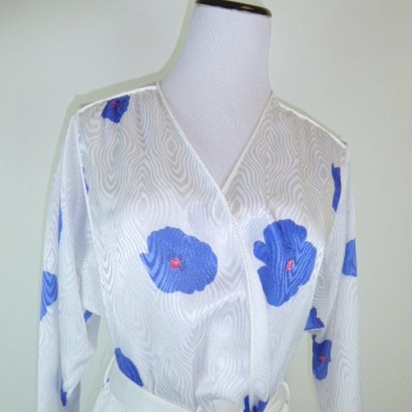 Givenchy NEIMAN MARCUS peignoir robe night gown blue floral slky set S M vintage - Picture 7 of 13